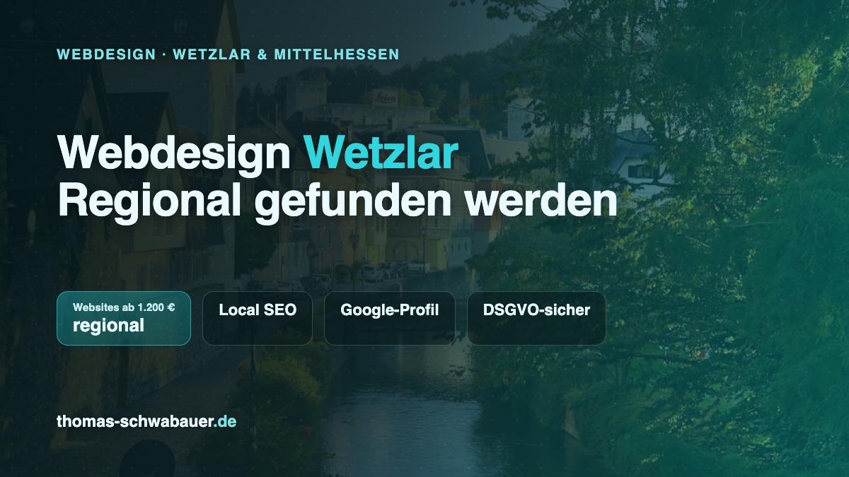 Blick über die Altstadt von Wetzlar mit Dom, darüber ein Marken-Overlay mit dem Titel Webdesign Wetzlar